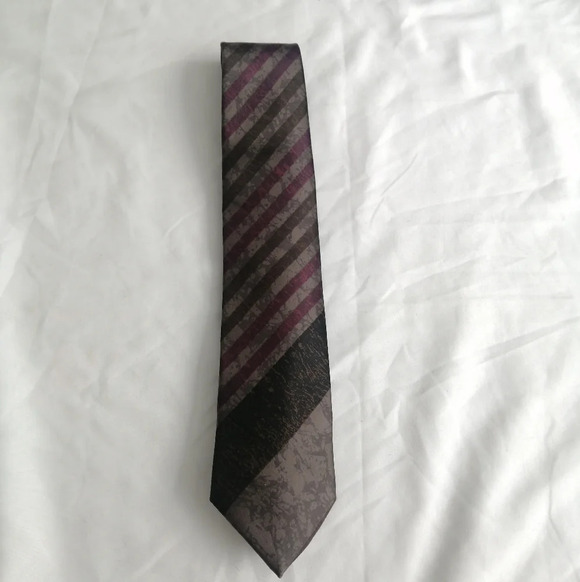 Lanvin Paris 100% Silk Striped Tie in Brown, Tan, Purple, and Black - Picture 3 of 14